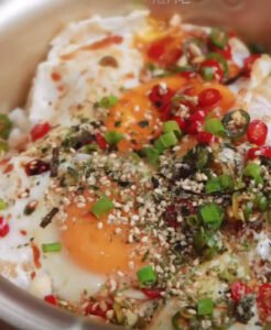 Soft-Boiled Egg with Rice and Sauce